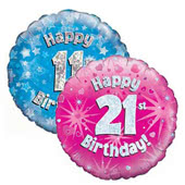 Age 11-21 Birthday Foil Balloons coming in pink, blue and multi-coloured - Size: 45 x 45 cm for Nottingham and UK tracked delivery.