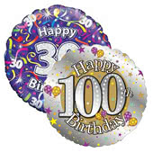 Age 30-100 Birthday Foil Balloons coming in pink, blue and multi-coloured - Size: 45 x 45 cm for Nottingham and UK tracked delivery.