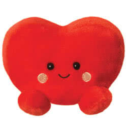 Palm Pals Amore Heart Soft Toy by Aurora. Amore Heart comes in a soft, red plush material, with an adorable grin, embroidered blushing cheeks, and little feet. Made from recycled materials.