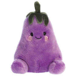 Palm Pals Aubrey Eggplant soft toy by Aurora. Coming in a super soft deep purple plush material with a dark green velvet stalk. Finished with embroidered pink blushing cheeks, sweet switched smile, and a really cute expression.