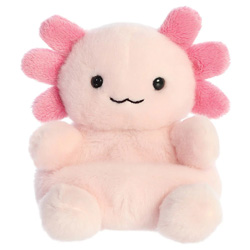 Palm Pals Ax Axolotl Soft Toy by Aurora. Coming with super soft pale pink body, hot pink gills, dinky feet and arms. Finished with a stitched wavy smile and glossy eyes.