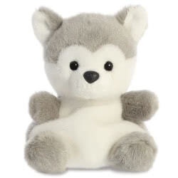 Palm Pals Busky Husky by Aurora. 
Coming with super soft grey and white fluffy fur, pointy ears, a dinky tail, and black button nose. Busky Husky is made from recycled materials.