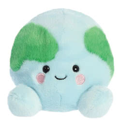 Palm Pals Eve Earth soft toy by Aurora. This funky little planet, that we like to call home, fits perfectly in the palm of your hand. Coming in a gorgeous soft blue and green fur, embroidered pink blushing cheeks, and a really cute expression.