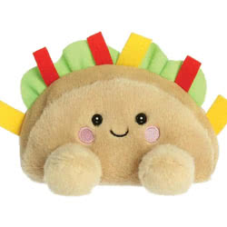 Palm Pals Fiesta Taco by Aurora featuring light brown plush material, green felt lettuce plus red & yellow felt peppers.