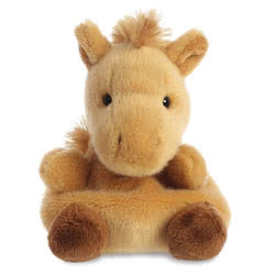 Palm Pals Gallop Horse by Aurora. This Gorgeous little horse soft toy fits perfectly into the palm of your hand, coming in a gorgeous soft caramel brown plush material, with a little fluffy mane, upright ears, dark brown feet and a really cute expression.