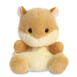 Aurora Palm Pals Happy Hamster. This little hampster soft toy fits perfectly into the palm of your hand, coming in a gorgeous soft brown and cream plush material with little upright cupped ears and a cute expression.