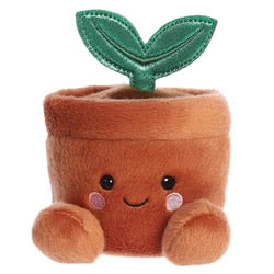 Aurora Palm Pals Terra Potted Plant. This cute Palm Pals Soft Toy fits into the palm of your hand. It comes with a soft terracotta body, a fluffy brown soil like filling, a green plush material stalk, a really cute smiley face and pink, rosey cheeks. It i