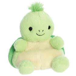Aurora Palm Pals Tiny Turtle toy. This wonderful little sea turtle plush toy fits perfectly into the palm of your hand. Coming in a pastel green plush fur, little stitched nostrils and mouth, with fluffy green tuft hair do, and a really cute expression.