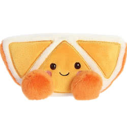 Aurora Palm Pals Tucker Mandarin. This sweet little orange segment soft toy fits perfectly into the palm of your hand. Coming with orange and white fluffy fur, with orange embroidered details. Finished with pink embroidered cheeks and a cute smile.