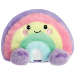 Palm Pals Vivi Rainbow by Aurora. Coming in the most lovely pastel rainbow fur, hand stitched blushing cheeks, glossy eyes, sweet smile, and little feet.