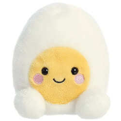 Palm Pals Bobby Egg by Aurora. Coming with soft fluffy white fur, with a golden yellow yolk centre. Finished with the iconic Palm Pals hand stitched blushing cheeks and sweet smile.