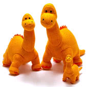 Best Years are a UK toy company specialising in knitted Dinosaurs. They have Diplodocus Dinosaurs in multiple colours, Triceratops, Pterodactyls and Mammoths.
