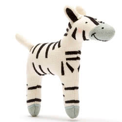 Best Years Knitted Organic Cotton Zebra Small Baby Toy. Made from tactile organic cotton, part of a range of Scandi design toys, characterised by a neutral colour palette and minimalist designs. Scandi toys are made from high quality, natural materials an