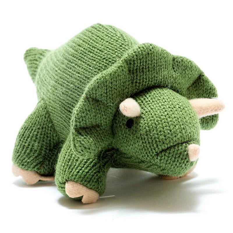 Best YearsKnitted Moss Green Triceratops Dinosaur Baby Rattle