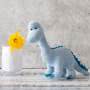 Best Years Knitted Cotton Blue Diplodocus Dinosaur Baby Rattle In Situ