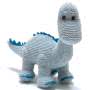 Knitted Cotton Blue Diplodocus Dinosaur Baby Rattle Small Image