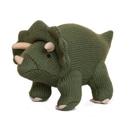 Triceratops Knitted Dinosaur Toy - Moss Green