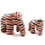 Best Years Woolley Mammoth Knitted Dinosaur Rattle Rainbow Stripes together
