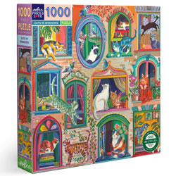 eeBoo Cats In Windows 1000 Piece Jigsaw Puzzle, 90% recycled materials, vegetable based inks.