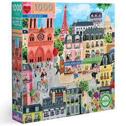 eeBoo Paris In A Day 1000 Piece rectangular Jigsaw Puzzle, 90% recycled materials, vegetable based inks.