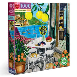 eeBoo Cats In Positano 1000 Piece Jigsaw Puzzle, 90% recycled materials, vegetable based inks.