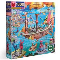 eeBoo Steampunk Airship 1000 Piece Jigsaw Puzzle, 90% recycled materials, vegetable based inks.