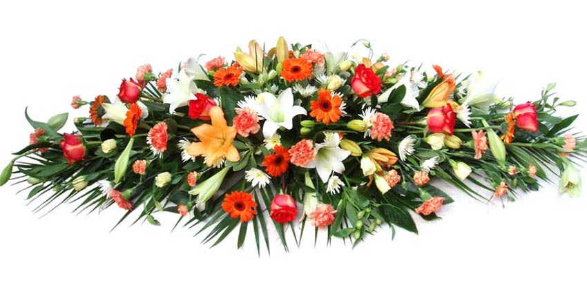 Funeral FlowersFuneral Coffin Spray - Orange & White
