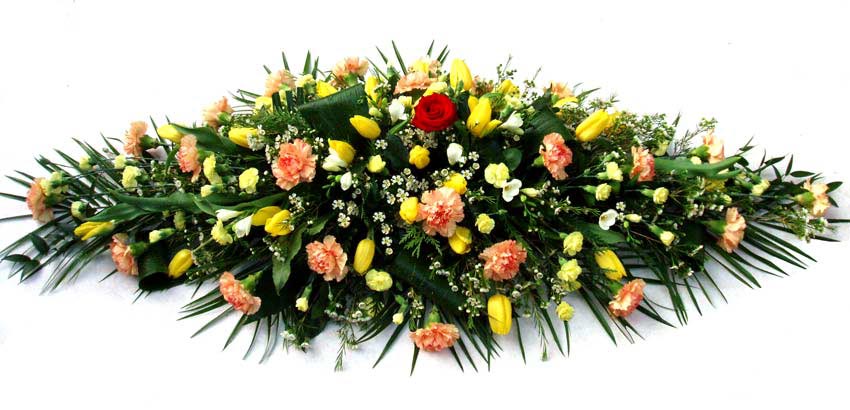 Funeral FlowersFuneral Coffin Spray - Yellow & Orange