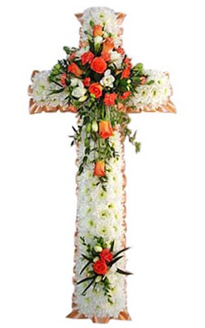 Funeral FlowersFuneral Cross Peach & White 