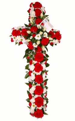 Funeral Cross Red & White 