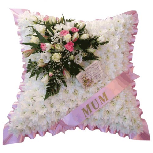 Funeral FlowersPink Sash Funeral Cushion