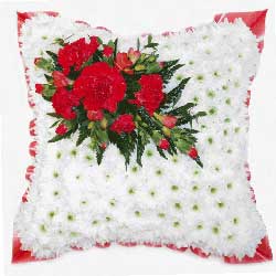 Red & White Funeral Cushion