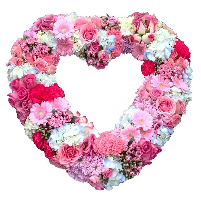 Funeral FlowersOpen Funeral Heart - Pinks