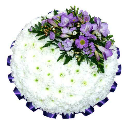 Funeral FlowersFuneral Posy Pad White & Purple