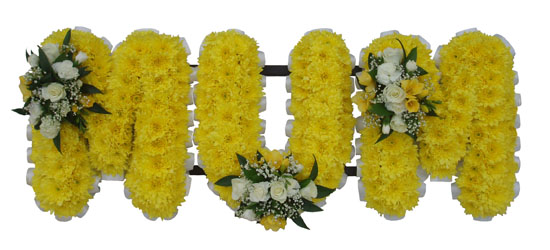 MUM Funeral Tribute - Yellow Base and Ribbon 