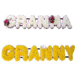 GRANDMA Funeral Flower Tributes come as Oasis letters on a two bar frame, either spelling GRANDMA, GRANMA, MOMMA, MAMA, NANA, MAMMA, NAN, GRAN or GRANNY.