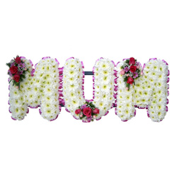 MUM Funeral Flower Name Tributes come as Oasis letters on a two bar frame, either spelling MUM, MOM, MAM or MOMMA.