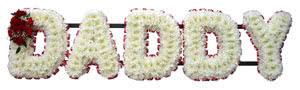 Funeral Flowers DADDY Name Frame Tribute - Red  - Plain letters - No Placements