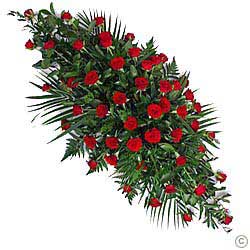 Funeral Flower Coffin Spray Tributes, these are designed to elegantly adorn the coffin or casket, they come in three sizes; four, five and six feet. They are the primary funeral tribute that accompanies the coffin into the church or cemetary hall.