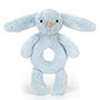 Baby Jellycat Bashful Blue Bunny Ring Rattle Front