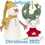 Jellycat Christmas 2022 new soft toy designs including Amuseable Snowball, Christmas Cake, Cracker + Lenny Snowman and Jolly Santa with UK delivery