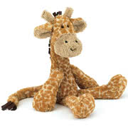 Jellycat Merryday Giraffe plush soft toy with super soft, giraffe print fur, dark brown mane and tail.