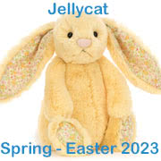 Jellycat Spring and Autumn 2023 new soft toy Designs including Cluny Cockerel, Bonnie Bunnies, Finnegan Frog + more Bashful Bunnies and Yummies all coming with UK Tracked delivery.