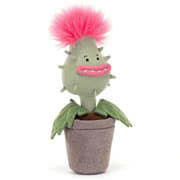 Jellycat Carniflore Priscilla and Tammie are carnivorous soft toy plants in brown suedette pots