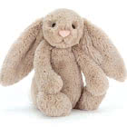 Jellycat Bashful Beige Bunny comes in seven different sizes from giant to tiny, plus Beige Bunny blankies, soothers, comforters, ring rattles, bag charms and books.