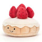 Jellycat Pretty Patisserie plush toys including Pretty Patisserie Eclair, Gateaux, Tarte Au Citron, Dome Framboise and Tarte Aux Fraises.