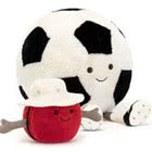 Jellycat Amuseable Sports plush toys and bag charms, every design, including a football, rugby ball, cricket ball, golf ball, tennis ball, baseball, table tennis bat, beach volley ball, skateboard and basketball.