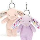 Jellycat Bag Charms including Bashful Bunnies, Amuseables, Bartholomew, Dragon, Otto and Ricky Rain Frog, they all come with a silver attachment clasp.