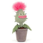Jellycat Carniflore Priscilla and Tammie are carnivorous soft toy plants in brown suedette pots.