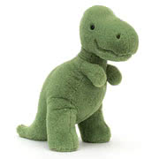 Jellycat Dinosaur plush soft toys including Fossilly T-Rex and Stegosaurus, Bashful Dino and Archie Dinosaur, which comes as a soft toy and a book.